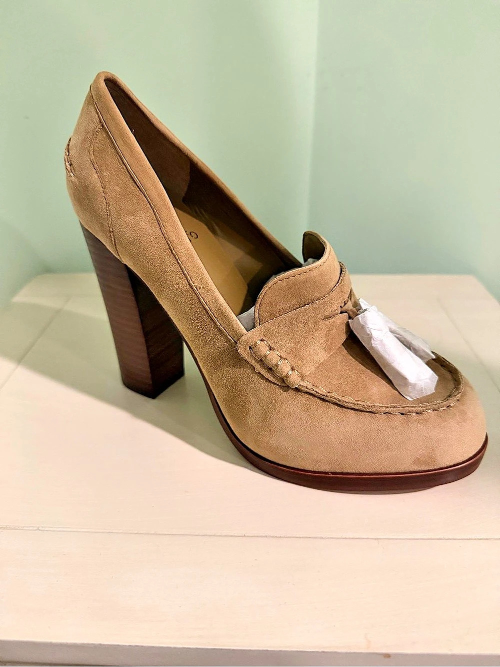 Vince Camuto VC-CEFFNLYN Suede Block Heel Pumps Tan New Tortilla US 6.5 New